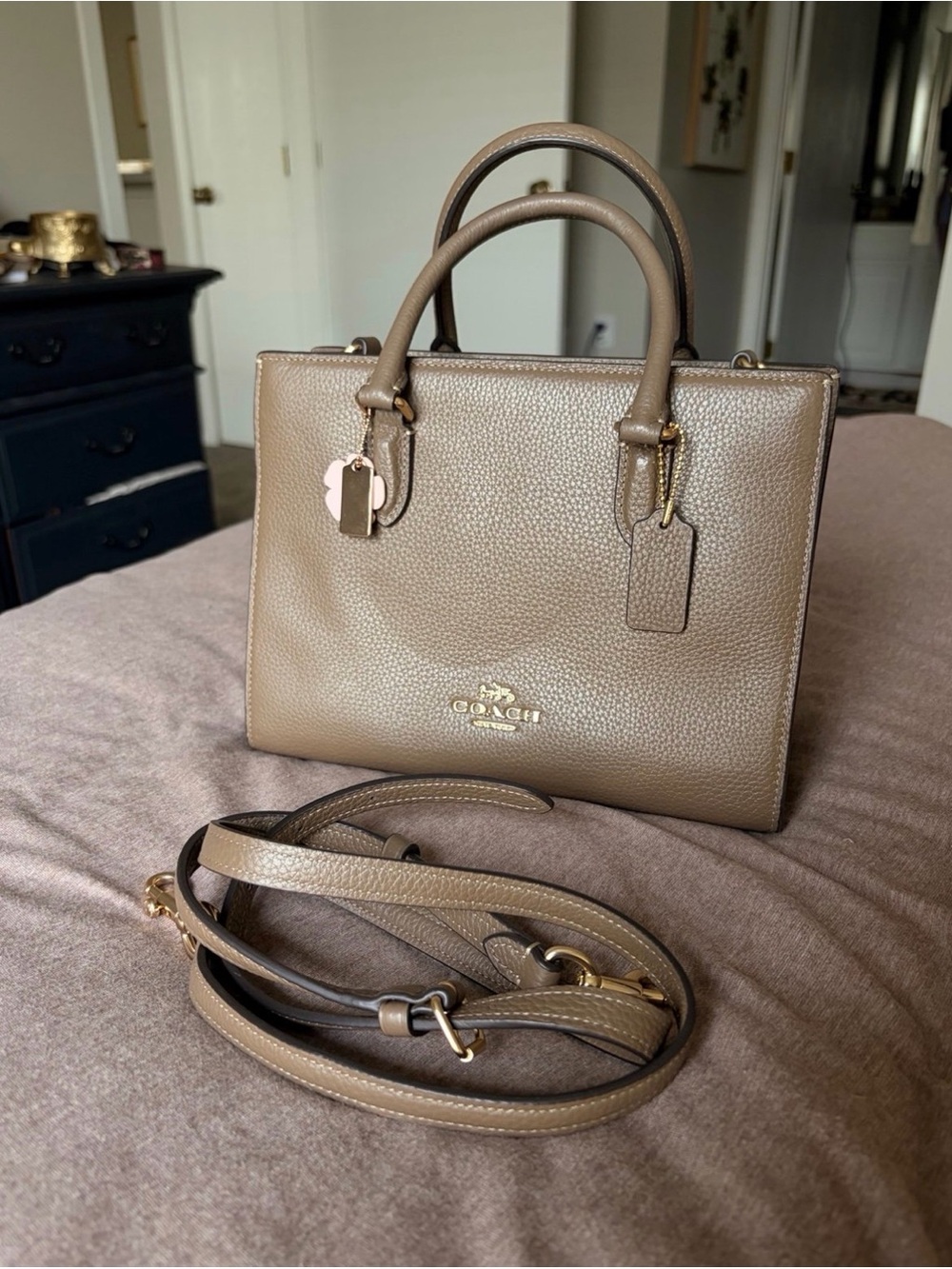 Coach Brown Pebbled Leather Satchel with Gold Hardware - Picture 3 of 8